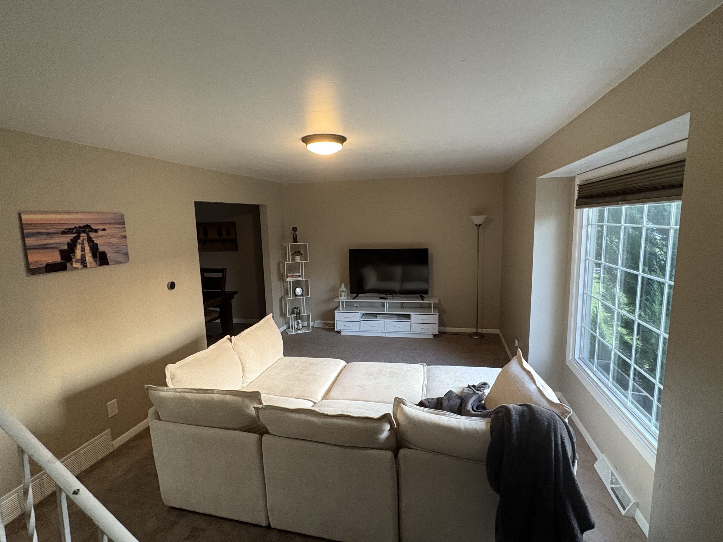 Sun-drenched luxury living room with oak floors and linen sofa